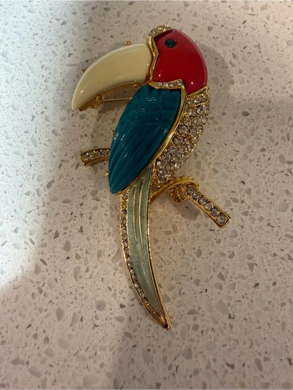 Vintage Rhinestone Toucan Tropical Brooch Pin